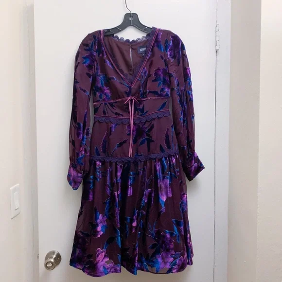 Marchesa Notte Purple Sheer Floral Dress | Wedding Guest / Cocktail - Picture 3 of 9